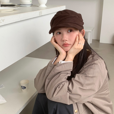复古摩登感 褶皱设计贝雷帽气质显脸小马术帽鸭舌帽秋冬帽子女ins