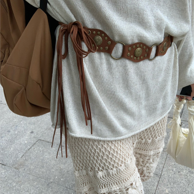 复古休闲铆钉腰带女款民族风配裙子装饰时尚显瘦百搭流苏雕花腰链