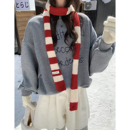 ins条纹红色小围巾女秋冬点亮穿搭围脖 气少女韩版 Deepsea深海 元