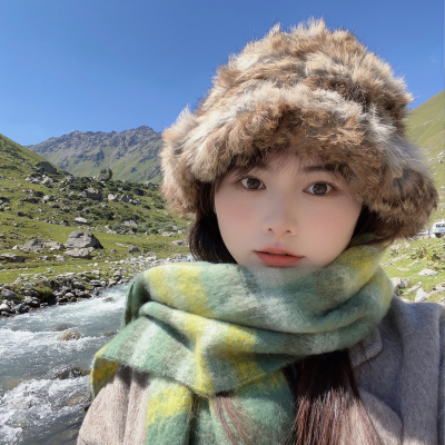 川西旅游毛绒兔毛帽子保暖渔夫帽