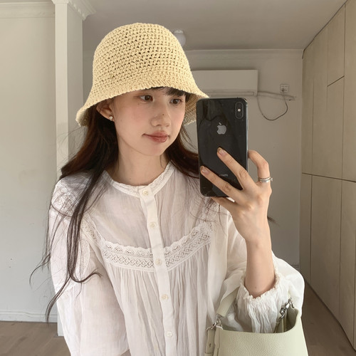 夏季编织渔夫帽女防晒显脸小