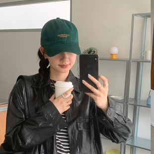 Deepsea深海 韩版ins棒球帽女百搭显脸小海边鸭舌帽复古绿色帽子