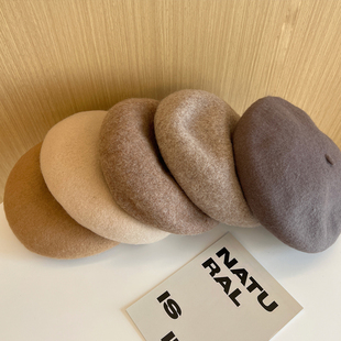 棕色系 高品质秋冬羊毛立体贝雷帽可调节画家帽百搭休闲保暖帽子