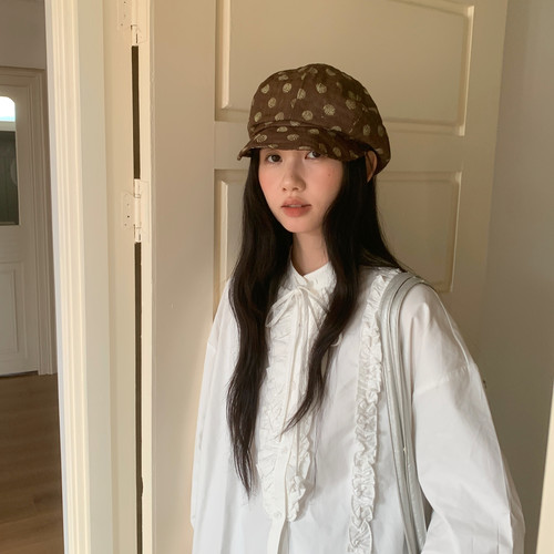 深海复古波点报童帽女显脸小
