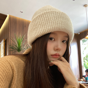 Deepsea深海 2024新款韩版百搭纯色羊毛针织帽堆堆帽冬季加厚保暖