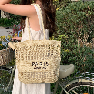 Deepsea深海 编织草编包女大容量单肩托特包度假风沙滩包手提包