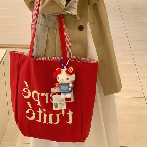 出片红色帆布包韩系ins包包