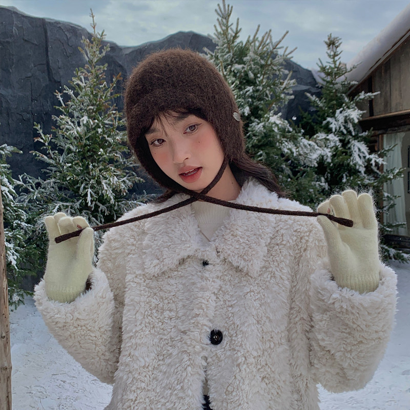 韩系护耳保暖毛线帽子