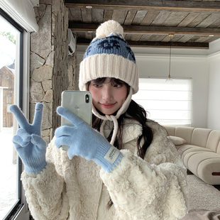 Deepsea深海 费尔岛风针织护耳帽子女冬季加厚保暖可爱毛球毛线帽