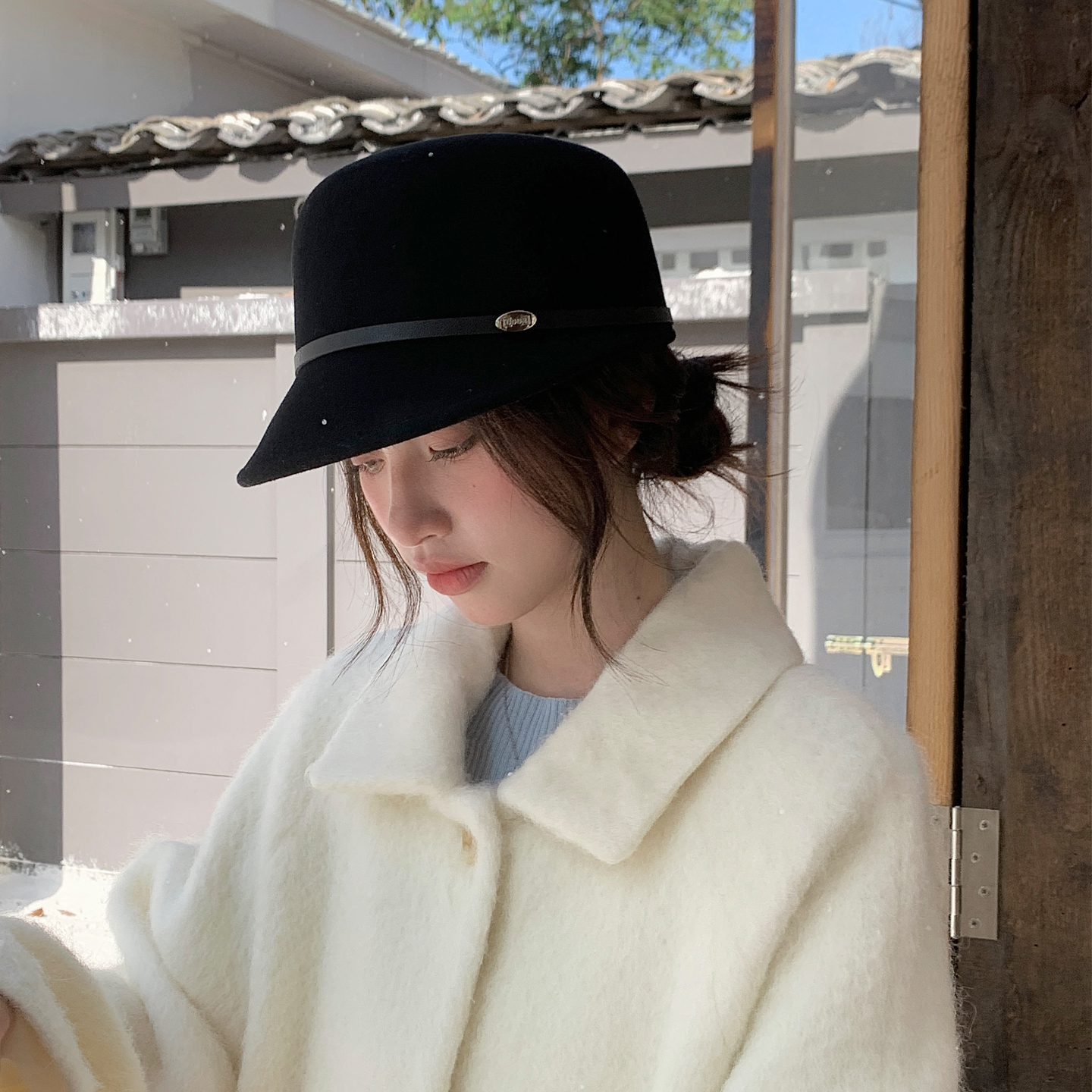 Deepsea深海 设计师款100%羊毛马术帽女秋冬英伦复古小礼帽贝雷帽