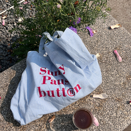 Deepsea深海 韩版ins风条纹大容量帆布包女百搭单肩包手提帆布袋