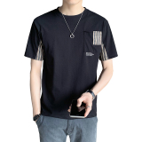 2025夏季新款男士短袖T恤纯色条纹拼接打底衫男B317/9271/P48，男装T恤，电商B317