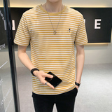 2025夏新款男士条纹T恤圆领套头打底衫短袖T恤黄色B317/6606/P45，男装T恤，电商B317