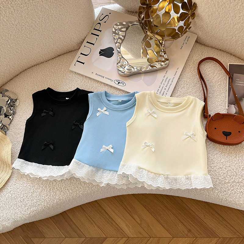 儿童个性潮韩版甜美拼接花边蝴蝶结无袖上衣女童夏装背心宝宝百搭,童装/婴儿装/亲子装,背心吊带,淘宝优惠券,粉丝福利购,淘宝优惠卷