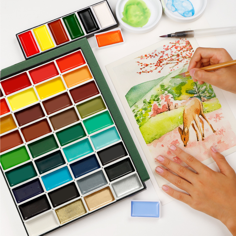 进口玄香颜彩国画颜料固体