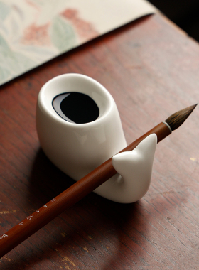 鲸鱼笔搁笔掭 文房四宝书法练字用多功能陶瓷器笔置笔掭墨碟摆件