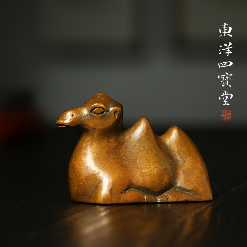 骆驼镇纸镇尺笔搁笔山 创意青铜文房摆件铜实心可爱学生小巧笔置