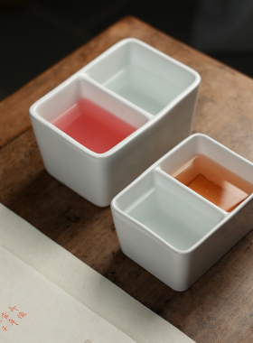 白瓷笔洗 方形陶瓷器水碟墨池多功能水盂罐水碟调色碟颜彩洗笔缸