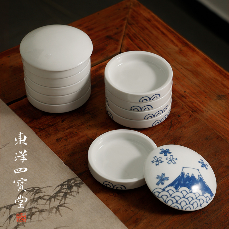 颜料碟五层调色带盖青花瓷国画