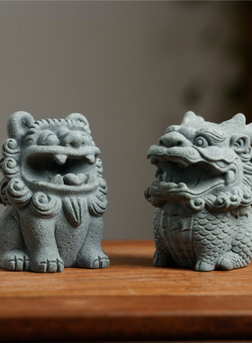 青砂造像衔笔狮麒麟 创意摆件镇纸佛像文房四宝书法文创可爱礼品