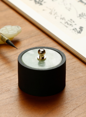 小墨罐小楷用玉石盖砚台 玲珑防蒸发火锅砚文房原石墨池墨海存墨