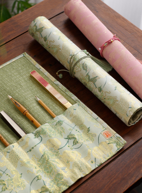 织锦竹制笔卷 彩色简约笔袋古风新竹帘老竹色透气笔帘袋收纳袋