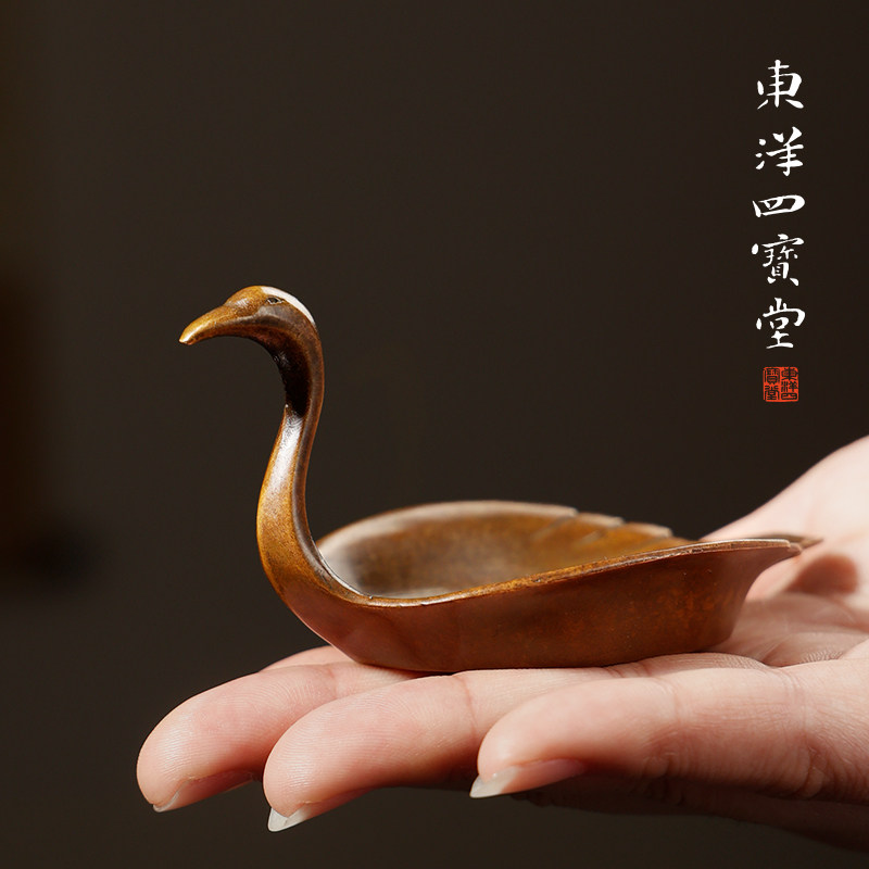 青铜器浮水鹅笔舔文镇 学生创意文房四宝镇纸镇尺书法摆件笔掭墨