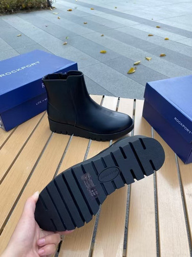 Rockport2024新款女靴真皮圆头厚底侧拉链时尚舒适防滑底