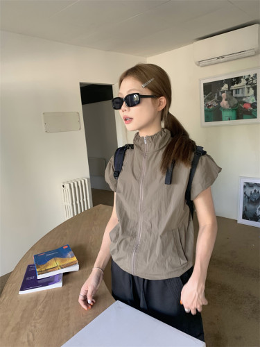 机能运动风小高领短款外套女2025夏季夹克收腰休闲防晒短袖上衣潮