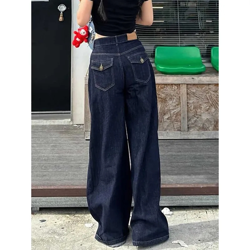 美式复古水洗阔腿牛仔裤女2024秋季直筒宽松百搭垂坠感拖地长裤潮
