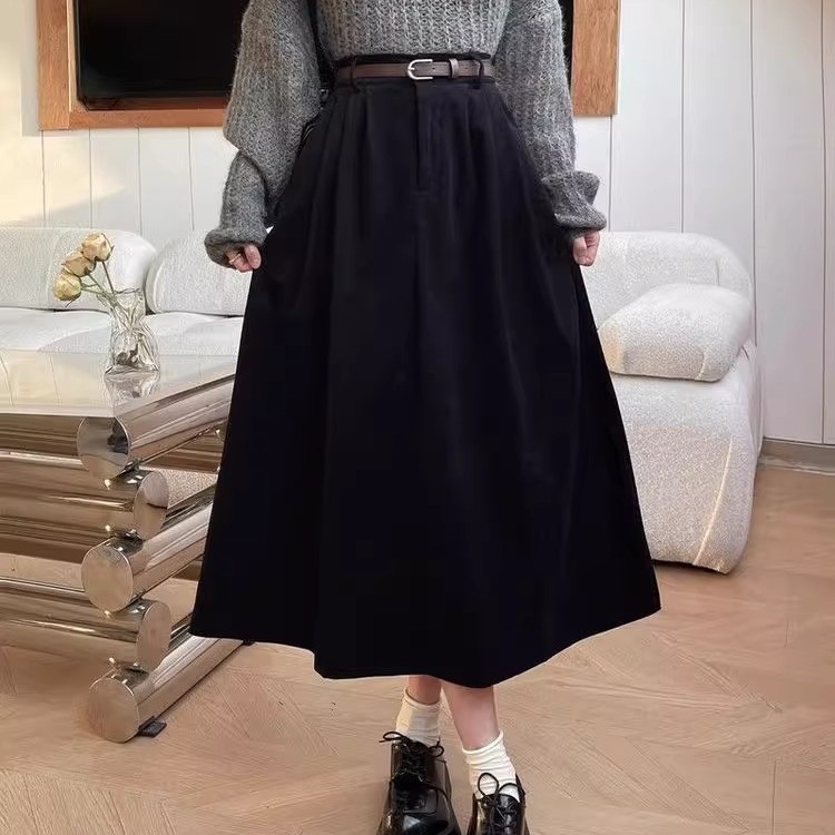 新复古中长款大摆A字裙子