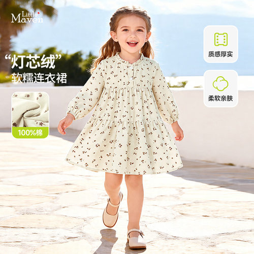 女童连衣裙 秋季长袖灯芯绒裙子 欧美外贸儿童裙子