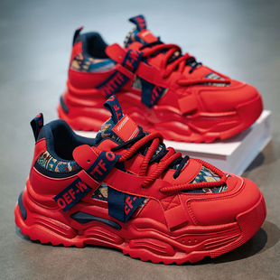 本命年红色男鞋2026新款冬季百搭厚底增高休闲高级感运动老爹潮鞋