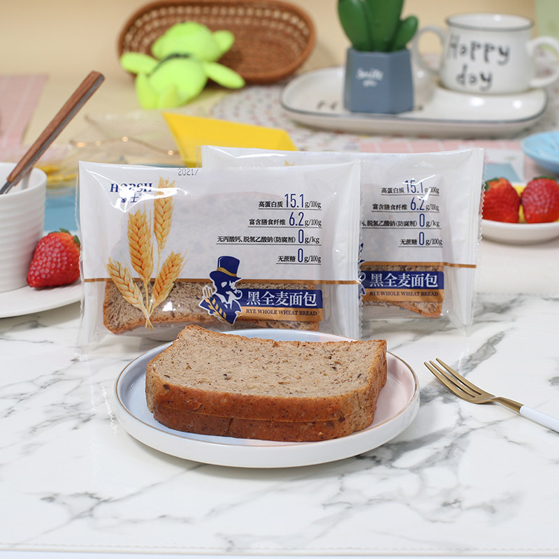豪士黑全麦面包袋装切片黑面0添加无蔗糖学生早餐小点心零食整箱