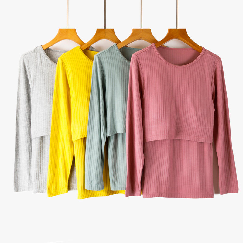 산후 순면 감금복 수유복 봄 가을 수유 긴팔 티셔츠 상의 가정복 출산 가을 잠옷