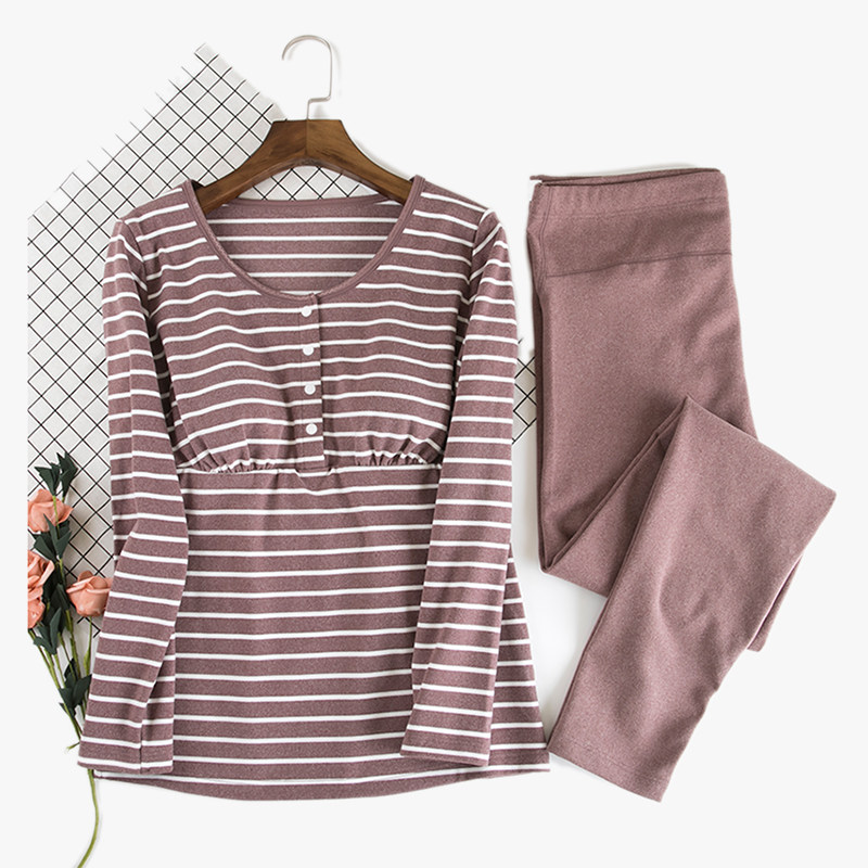 带胸垫秋冬磨毛月子家居服套装