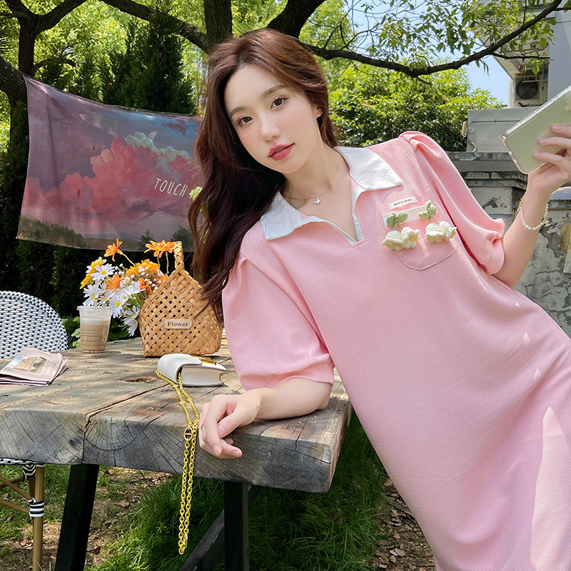 2022新款夏季拼色法式POLO领连衣裙192-077-P90K138，女装连衣裙，浙宝103（原192）