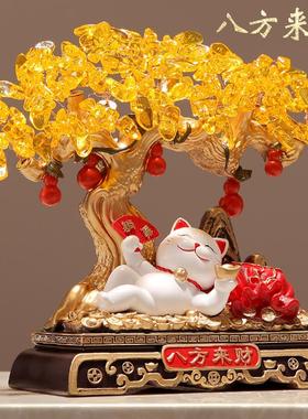 招财猫发财树新中式装饰摆件