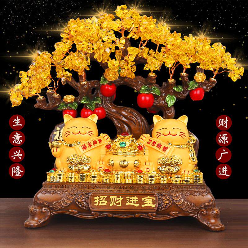 招财猫摆件聚宝盆黄水晶石