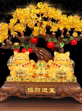 招财猫摆件聚宝盆黄水晶石