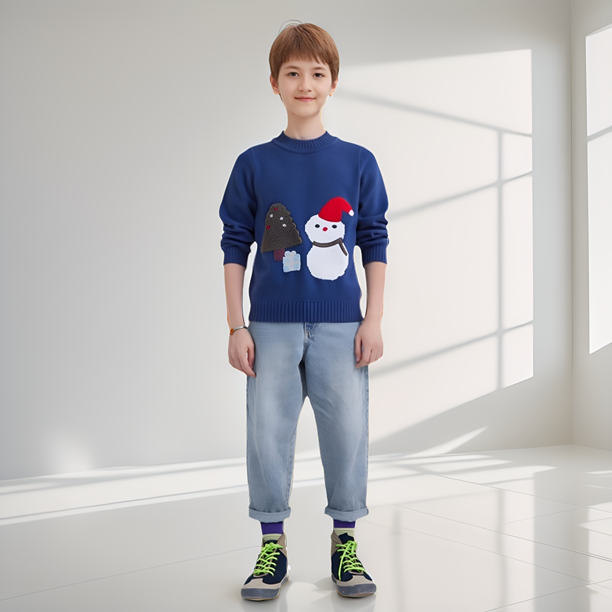 Yangruiqin宝宝羊绒衫男女套头圣诞节毛衣针织衫外套儿女秋装童装