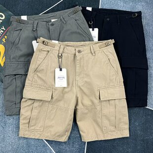重磅日系卡其色纯棉多口袋工装短裤男宽松弹力潮牌美式4分五分裤