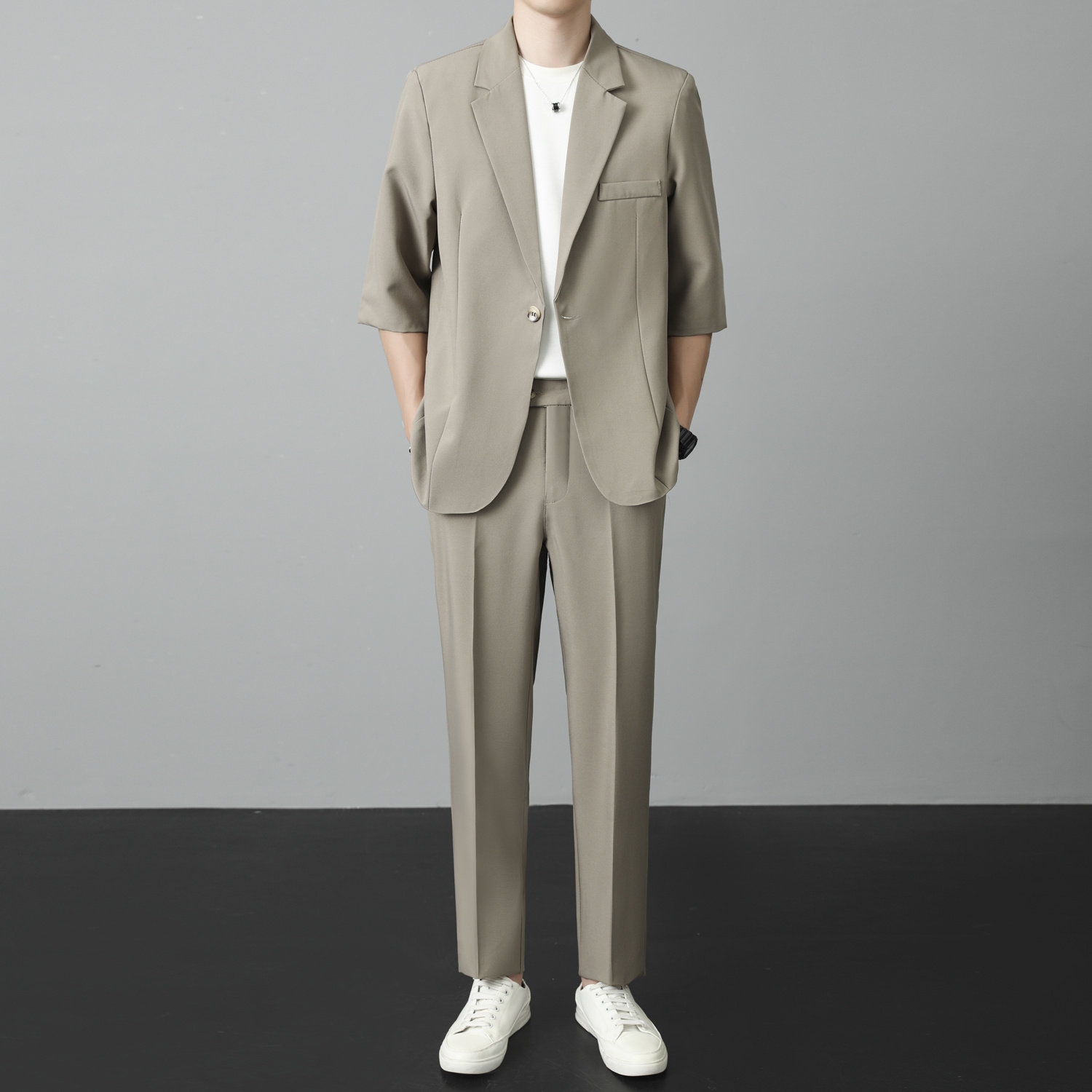 西装套装男士高级感七分袖外套修身商务休闲短袖西服痞帅宽松垂感