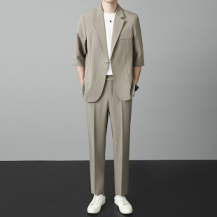 套装 商务休闲短袖 男士 外套修身 西服痞帅宽松垂感 高级感七分袖 西装