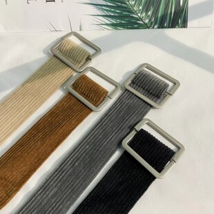 秋冬男士 潮流双环扣搭配条绒布带配饰简约纯色绑带 灯芯绒腰带韩版