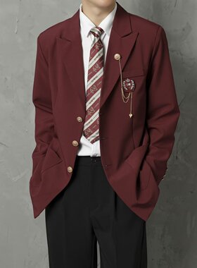 校供感男女学生dk西装制服外套日系学院风西服红色开衫班服港风潮