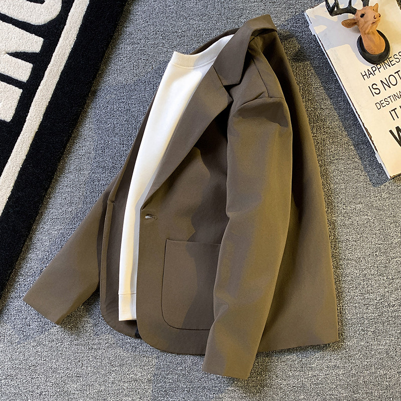 高级感休闲西服男士宽松垂感外套韩版潮流棕咖色西装套装商务职业