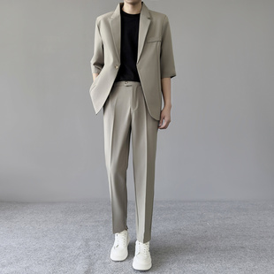 男休闲帅气西服西裤 套装 两件套垂感百搭 西装 宽松轻熟风高级感短袖