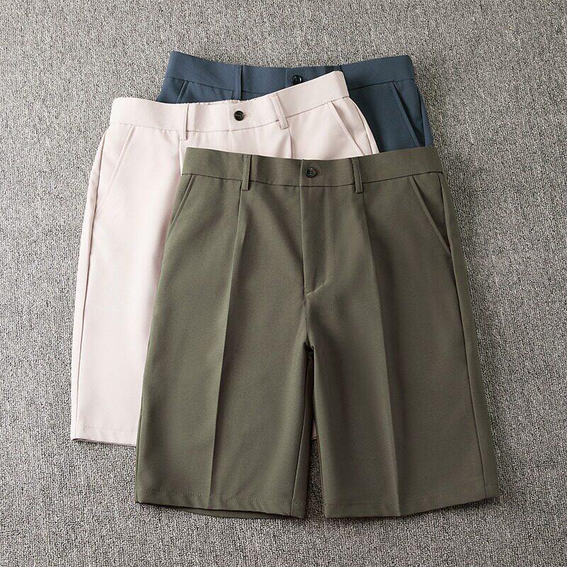 夏季薄款高级感休闲直筒西装短裤男松紧腰凉爽冰丝四分五分西裤潮