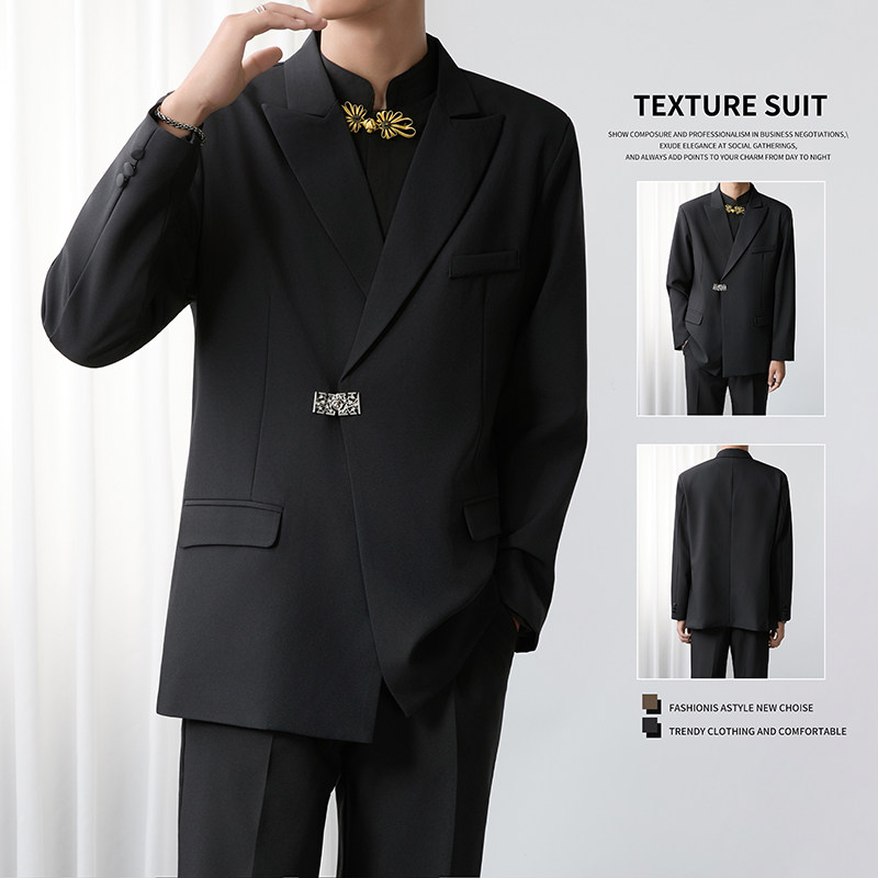 简约设计感西服套装男新中式宽松高级感新郎结婚订婚礼服西装外套